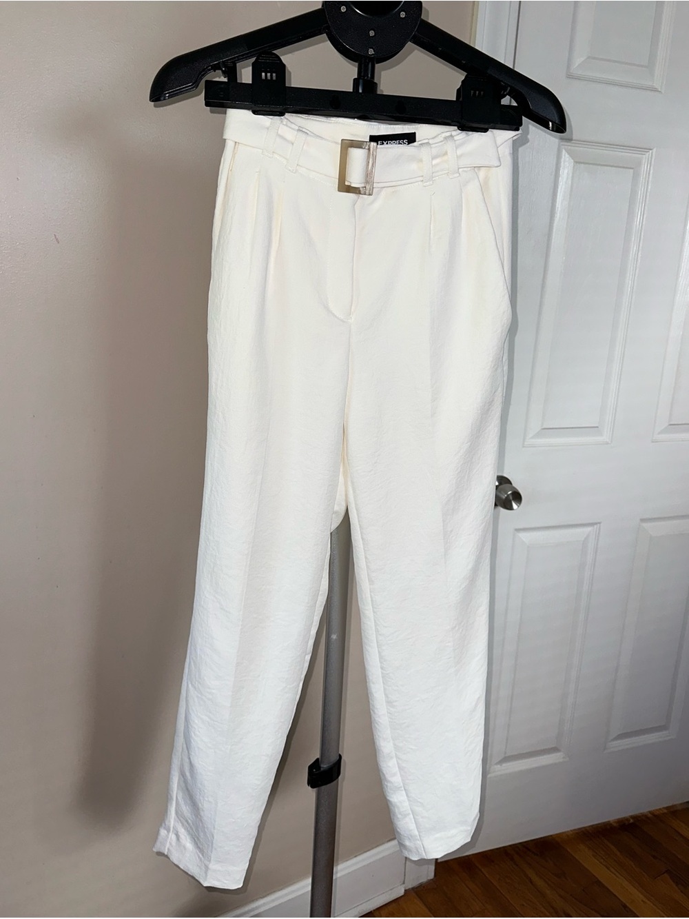 Express High-Waist Belted Ankle Pants White  00R